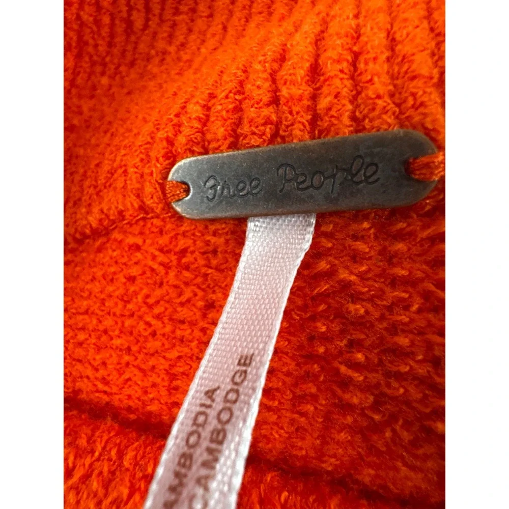 Free People Ottoman Slouchy Tunic Sweater Orange Mock Neck Ribbed Knit Small